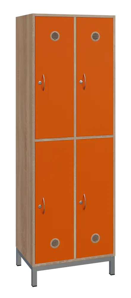 SBS-2222 šatní skříň 4-boxová, 1800x600x400 mm, kovové nohy, korpus dub bardolino, dvířka pomeranč